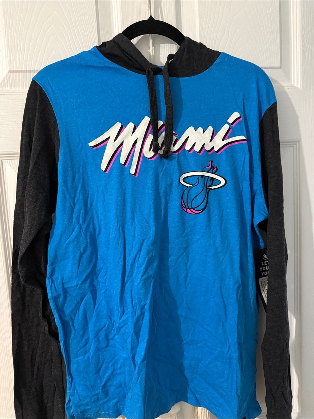 47 Brand Miami Script Hooded Long Sleeve in Bright Blue & Black
